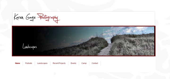 Karen Gage Photography website homepage