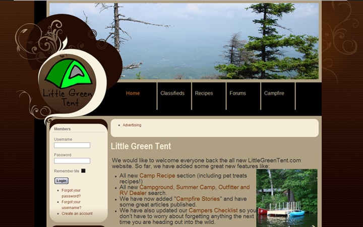 Little Green Tent website homepage